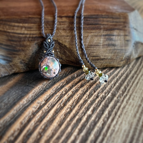 カンテラオパールのマクラメネックレス ネックレス・ペンダント No☆11