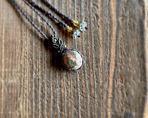 カンテラオパールのマクラメネックレス ネックレス・ペンダント No☆11