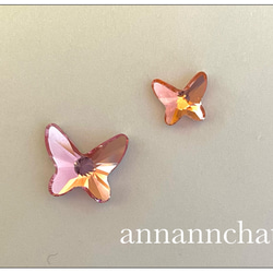 【スワロフスキー　二羽の蝶（ピンク系2色）　幸運の　小さめピンブローチ】12㎜ と8mm 1枚目の画像