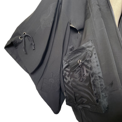 ファスナー羽織 ポケット付き アイレットタック 着物リメイク 和装 和モード 着物コート 男女兼用 黒  H51202 17枚目の画像