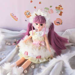 ドール服　リカちゃん　27cmドール 　苺ショートケーキドレス　4点セット 1枚目の画像