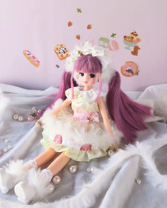 ドール服　リカちゃん　27cmドール 　苺ショートケーキドレス　4点セット 1枚目の画像