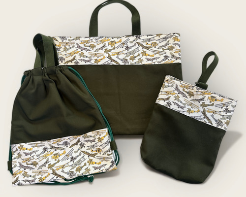 [入園入学3点セット]男の子通園バッグ（緑×リバティ・トムズジェット飛行機） 9a36ae7793d7aa67593ba478b7e48d