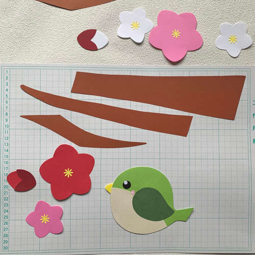 約85×65㎝ 春のミニ壁面-うぐいすと梅- その他インテリア雑貨 ちぃ坊の