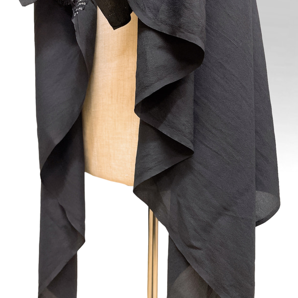 スクエア変型ジレ 着物リメイク 兵児帯 カーディガン ドレープカーディガン和柄 フリーサイズ 黒 J60111 12枚目の画像