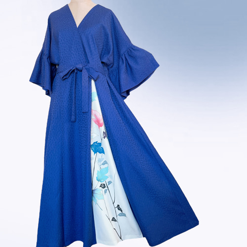 花柄カシュクールアクセントカラー ワンピース ストール付き