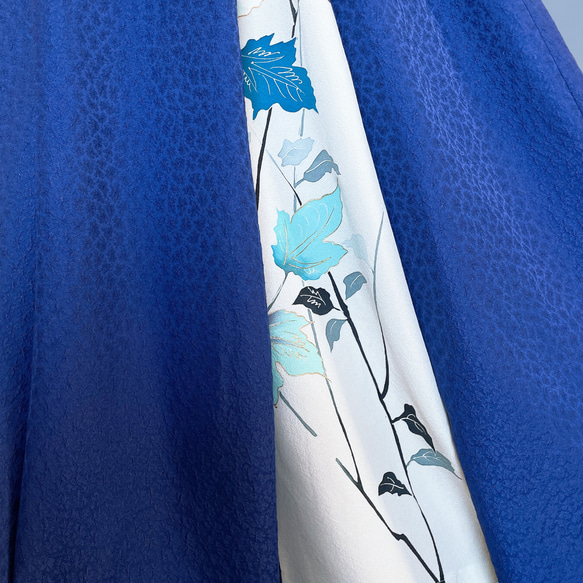 花柄カシュクールアクセントカラー ワンピース ストール付き 正絹 上質 着物リメイク 和柄 フリーサイズ青 A60108 2枚目の画像