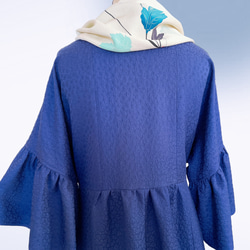 花柄カシュクールアクセントカラー ワンピース ストール付き 正絹 上質 着物リメイク 和柄 フリーサイズ青 A60108 11枚目の画像