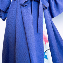 花柄カシュクールアクセントカラー ワンピース ストール付き 正絹 上質 着物リメイク 和柄 フリーサイズ青 A60108 16枚目の画像