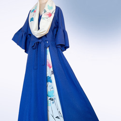 花柄カシュクールアクセントカラー ワンピース ストール付き 正絹 上質 着物リメイク 和柄 フリーサイズ青 A60108 15枚目の画像