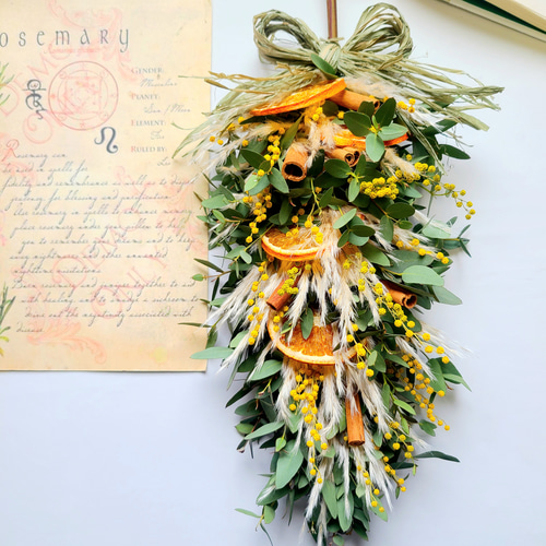 mimosa ミモザとオレンジシナモンのナチュラルスワッグ ガーランド