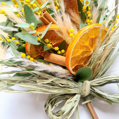 mimosa ミモザとオレンジシナモンのナチュラルスワッグ ガーランド