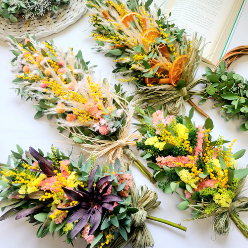 mimosa ミモザとオレンジシナモンのナチュラルスワッグ ガーランド