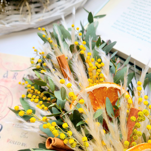 専用＊ミモザ&オレンジ ドライフラワースワッグ 専用＊ミモザ