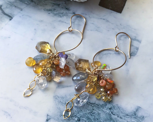 K14gf】ハニークォーツとラブラドライトのピアス(イヤリング) ピアス