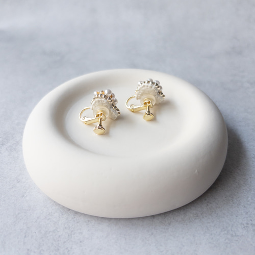 ホワイトゴールドミニハートのパールピアス/イヤリング┋ 金属