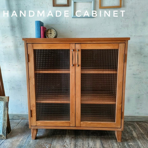 コンパクト チェッカーガラスキャビネット ウォールナット＋チーク