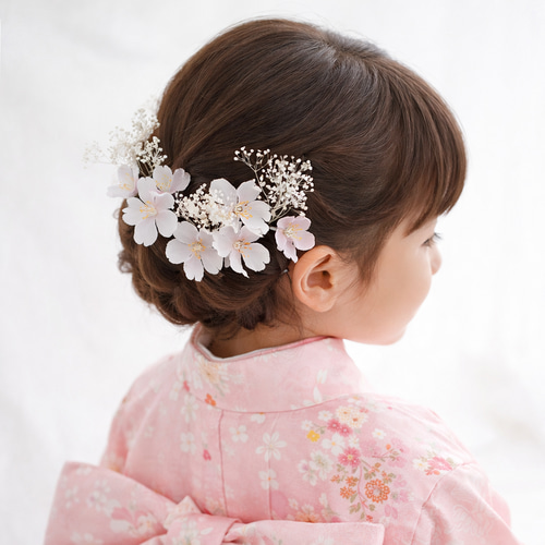 No.405 豪華！プリザかすみ草入り 赤白黒　♡振袖髪飾り 成人式髪飾り 髪飾り 成人式 振袖 かすみ草 4点セット 卒業式 袴 浴衣 白 ゴールド