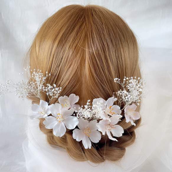 桜 かすみ草 ウエディング ブライダル 結婚式 髪飾り ヘッド 桜 かすみ草 ウエディング ブライダル 結婚式 髪飾り ヘッド