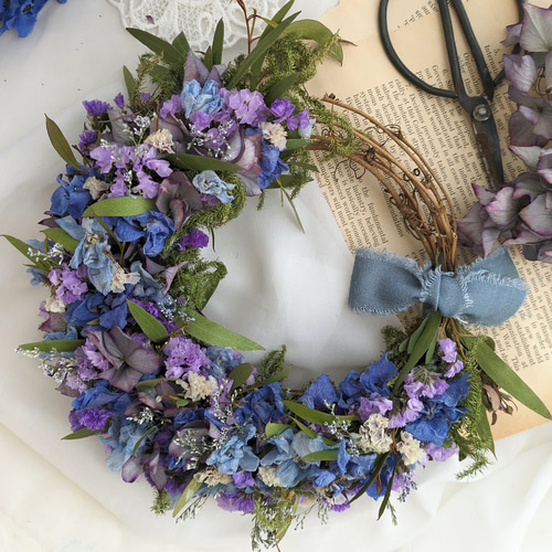 晴れやかブルー2024ブルーパープルグラデーションリース ギフト 新築