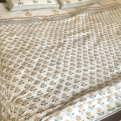 良質インド綿 ブロックプリント マシンキルト ベッドカバー＆ピローケース 10枚目の画像