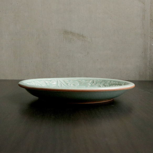 タイ セラドン焼 小皿 花柄のお皿 20cm 陶磁器 celadon-010 8枚目の画像