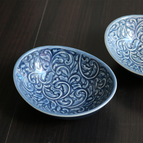 タイ セラドン焼 楕円鉢 花柄のお皿 小鉢 陶磁器 celadon-011