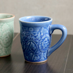 泰國青瓷馬克杯花朵圖案咖啡杯陶瓷青瓷-012 第5張的照片