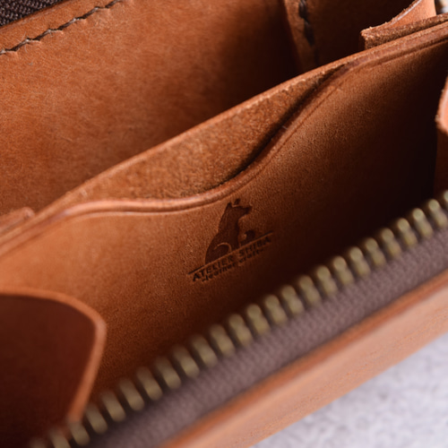 ラウンドファスナー ミニウォレット 本革 ｲﾀﾘｱﾝﾚｻﾞｰ Brown ブラウン