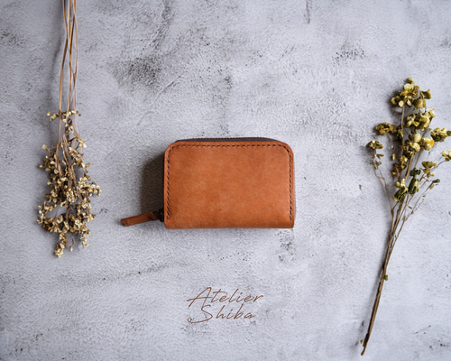 ラウンドファスナー ミニウォレット 本革 ｲﾀﾘｱﾝﾚｻﾞｰ Brown ブラウン