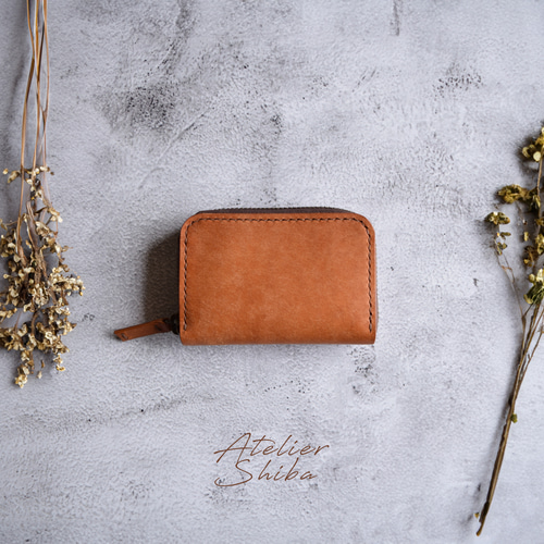 ラウンドファスナー ミニウォレット 本革 ｲﾀﾘｱﾝﾚｻﾞｰ Brown ブラウン