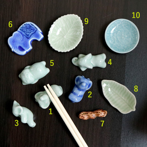 タイ セラドン焼き 鳥の置物 タイ セラドン焼 箸置き 象 ぞう 豚 ブタ ピーナッツ 陶磁器