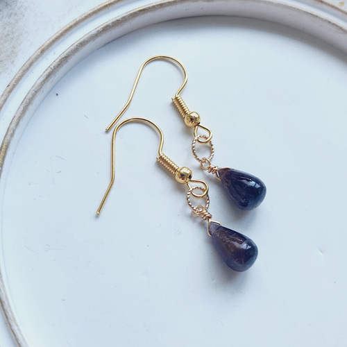 アイオライトとアメトリンのワイヤーラッピングイヤリング チャーム