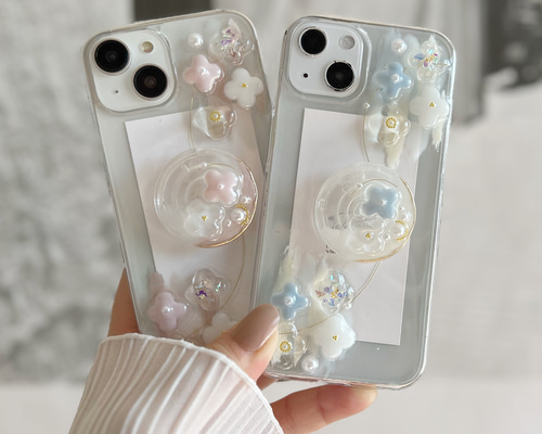 名入れ♡キラキラシェルフラワー✨淡いカラー✨フレーク入り♡iPhoneケース✨ 名前入り♡キラキラシェルフラワー✨淡色✨フレーク♡iPhone