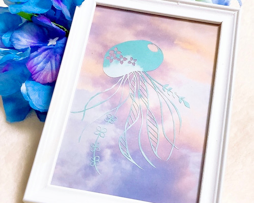 絵描きhiro C「青空の破片」 切り絵】花海月(はなくらげ)青空 切り絵 ふわコロ《紗紀》 通販