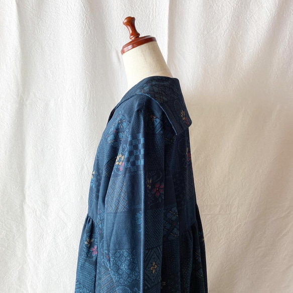 成人水手領洋裝（長袖）：長120cm（日紋拼布款式：藏青色） 第3張的照片