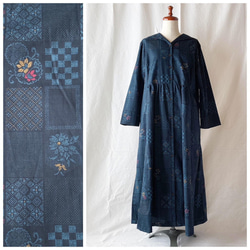 成人水手領洋裝（長袖）：長120cm（日紋拼布款式：藏青色） 第1張的照片