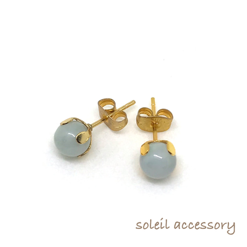 625【ビルマ翡翠】天然石一粒ピアス＊6mm ピアス（スタッド・一粒  