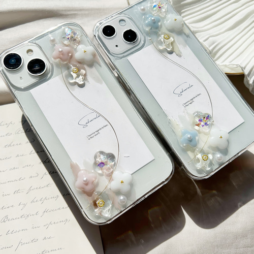 全機種対応】くすみカラー ニュアンス ウェーブ キラキラ スマホケース