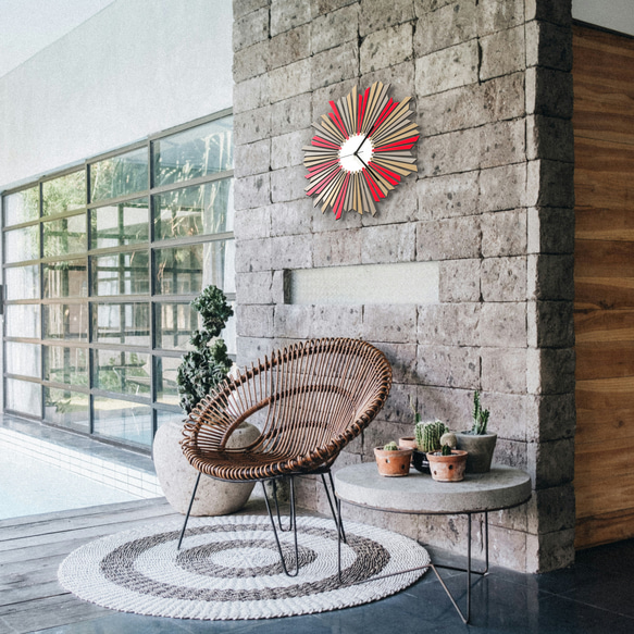 木製の壁時計The Star (星) - 41/ 59cm銀とピンクの手作りの壁時計