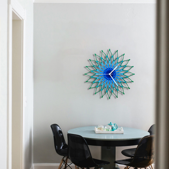 木製ウォールクロックPeacock (ピーコック) - 41/ 59cm青と緑の