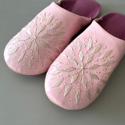 【アウトレット】手刺繍バブーシュ　ブロードリー　バイカラー　ピンク　⑯ 3枚目の画像