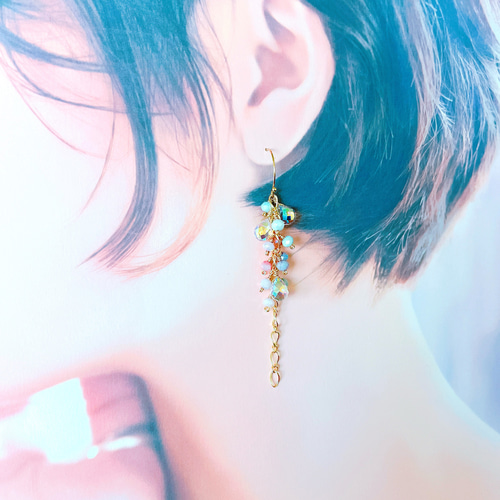 春風くすみビーズピアス＊イヤリング＊14kgf ピアス（フック