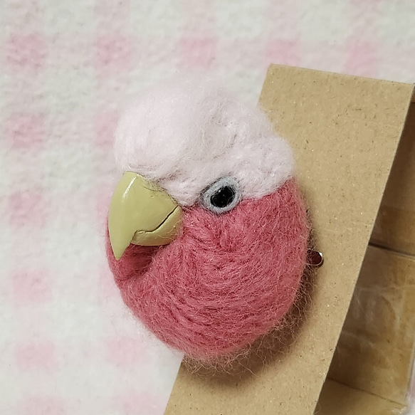 モモイロインコ 羊毛インコ マグネット/ブローチ どちらか注文時選択  受注作成品　工房小鳥屋さん 4枚目の画像