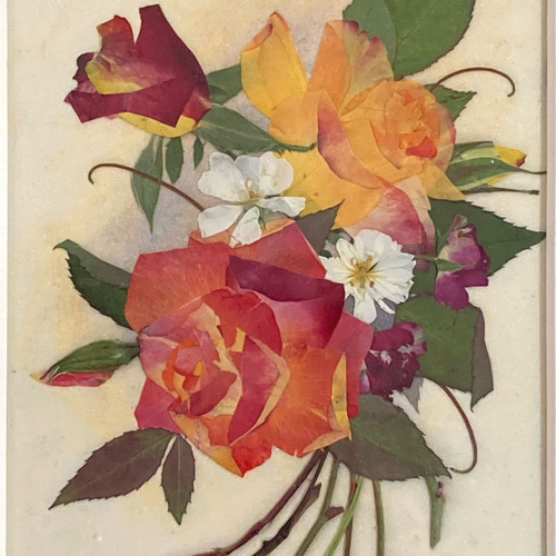 押し花 押し花額 押し花アート バラ 赤 オレンジ色 バレンタイン