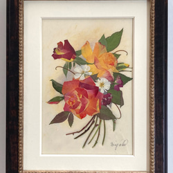 シルビア 花 薔薇 花瓶 バンケット オレンジ背景 額縁 アート シルビア 花 薔薇 花瓶 バンケット オレンジ背景 額縁 アート