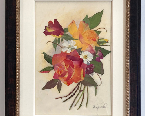 美品　ヴィンテージ　押し花　木製額　大きめ　落ち着いた色合いが素敵な　花　絵 0_a49008f39c487c2d1620deb9b33b