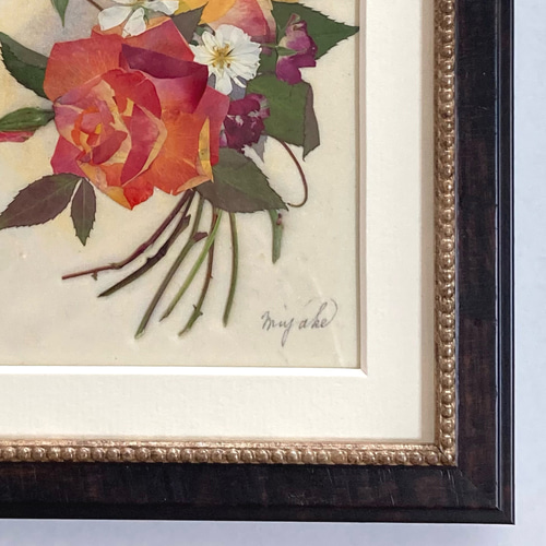 押し花絵画　押し花アート(薔薇)　ハンドメイド 押し花アート 花園のエントランス 薔薇の花 (押し花絵