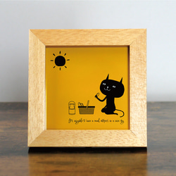 【額付き】 北欧　ネコ　猫　絵　絵画　アート　ポスター　黒猫　イラスト　グッズ　猫モチーフ　雑貨「ねこのひげ　0056」 1枚目の画像