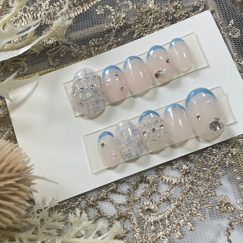 サイズオーダー♡ ツイード×フリル ワンホンネイルチップ size order  